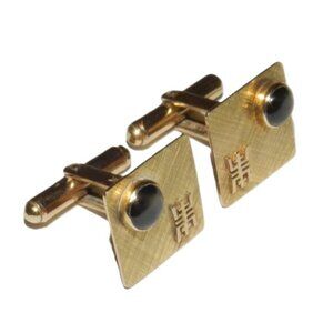 Vintage 14K Gold Black Star Sapphire Cufflinks Square Very Rare!!